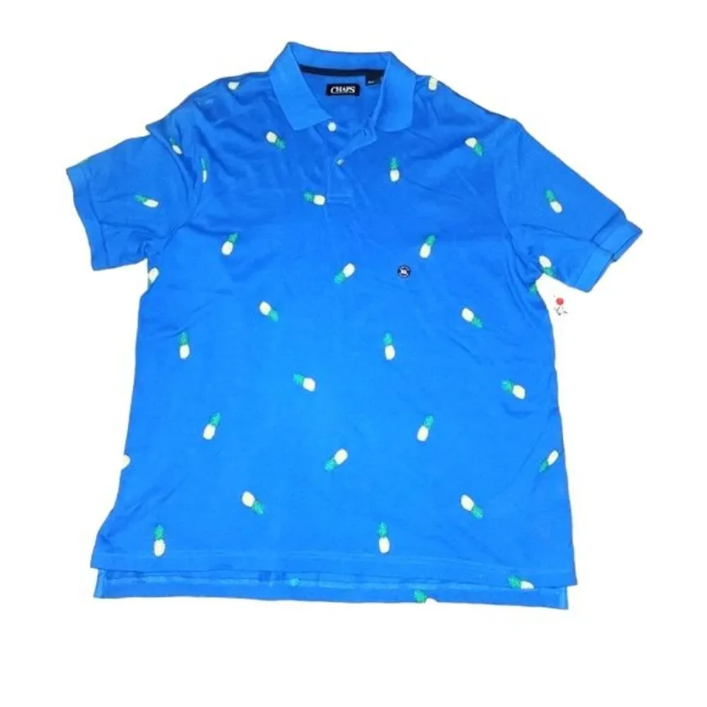 Chaps NWOT‎ Royal Blue Pineapple Short Sleeve Polo Shirt Size XL